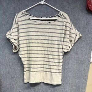 PILCRO short sleeve linnen blend striped ribbed pull over shirt Medium